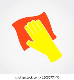 Human hand holding duster. Vector illustration.