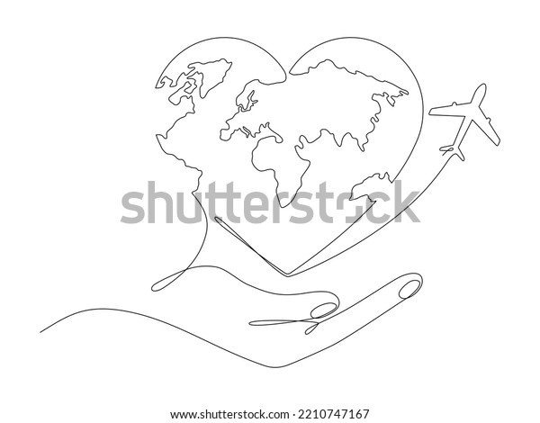 Human Hand Holding Earth Flying Airplane Stock Vector Royalty Free