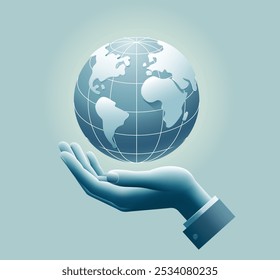 Human hand holding Earth's structure. vector illustration.