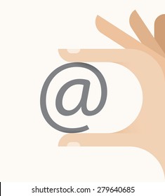 Human hand holding e-mail symbol.
Idea - Electronic mail concept, exchanging digital messages, online chats and messaging services etc.
