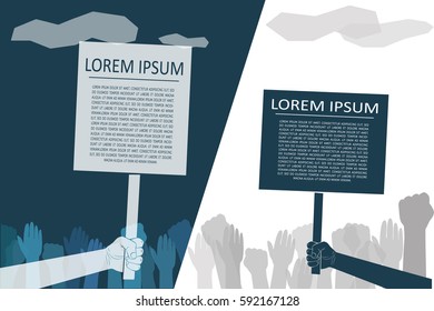 Human hand holding empty banner