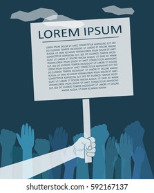 Human hand holding empty banner