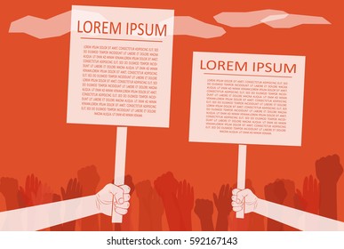 Human hand holding empty banner
