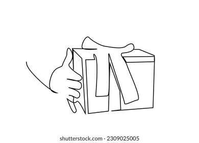 human hand holding gift box giving object line art