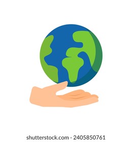 Human hand holding globe for banner, concept eco environment world earth day, vector illustration design. Save the planet, environment, world together.