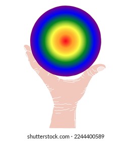 Human hand holding globe in LGBT colors. Hand Drawn. Freehand drawing. Sketch.	