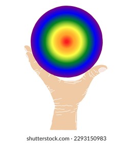 Human hand holding globe in LGBT colors. Hand Drawn. Freehand drawing. Sketch.