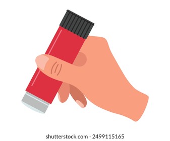 Human hand holding glue stick. Isolated vector cartoon linear doodle illustration