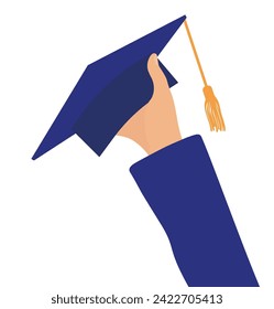 Human hand holding graduation cap. Vector illustration
