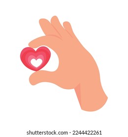 Human hand holding heart shape on white background