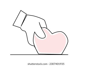 a human hand holding a heart symbol giving a gift voting supporting line art