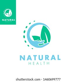 Human hand holding leaves, Round Logo, Natural Care, Logo/Icon