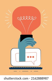 Human hand holding a light bulb. Business idea, plan strategy and solution concept. Big idea, thinking, innovation. Business start up.
