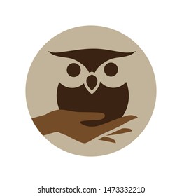 human hand holding little owl, vector 
