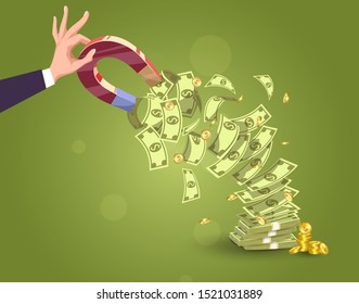 Human hand holding a magnet. Concept of attracting investments.
