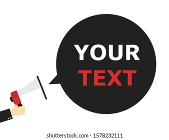 Human hand holding megaphone. Bubble speech. Social media concept. Speech bubble. Alert icon. Hand icon. Marketing concept.  EPS 10