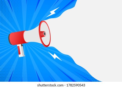 Human hand holding megaphone. Social media marketing concept. Vector stock illustration.