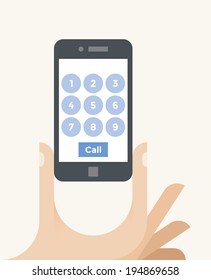 Human Hand Holding Mobile Phone With Numbers Call Screen