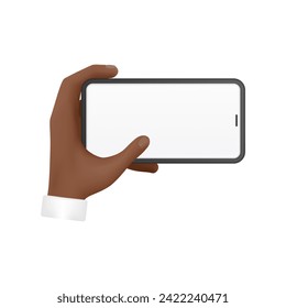 Human hand holding mobile phone with white empty screen vector illustration