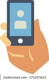 Human Hand Holding a Mobilephone Concept vector Icon Design, Use Social Media and Stay Safe and Updated during pandemic days on white background,