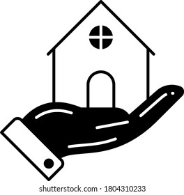Human Hand Holding a Model House on white background. Home Remodeling and renovating Concept vector glyph icon design. 