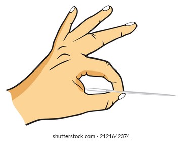 human hand holding needle