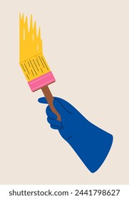 Human hand holding Paint brush. Colorful vector illustration