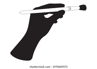 Human hand holding paintbrush abstract silhouette design.