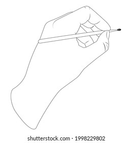 Human hand holding paintbrush line art design.