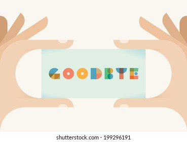 Human hand holding paper card with text Goodbye