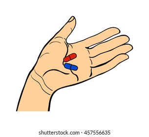 Human hand holding pills pose signal human fingers