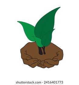 human hand holding a plant above it environmental concern and social responsibility, earth icon