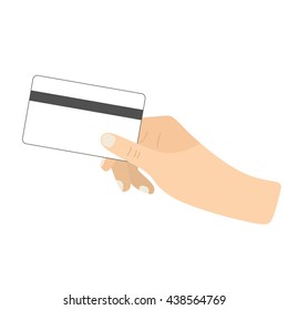 Human hand holding plastic card. Flat vector illustration