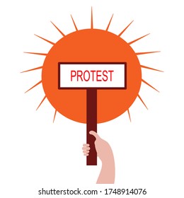 Human hand holding protest plate and poster isolated on white background, flat vector icon for web graphic design