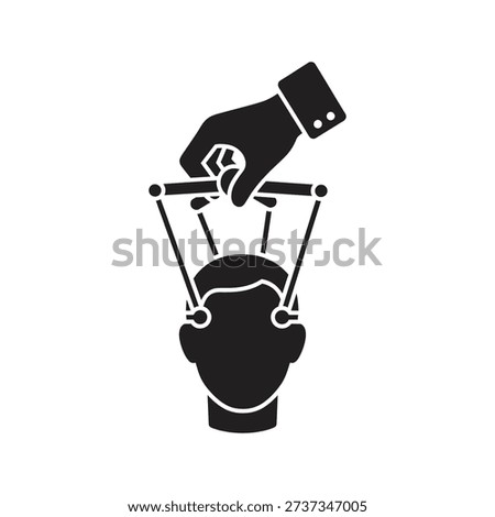 Human hand holding puppet strings controlling head symbolizing mind manipulation psychological influence control power management concept design