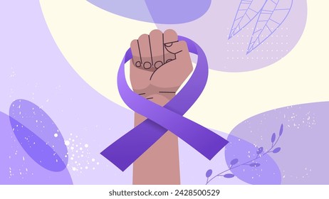 human hand holding purple ribbons world cancer day breast disease awareness prevention poster 4 february