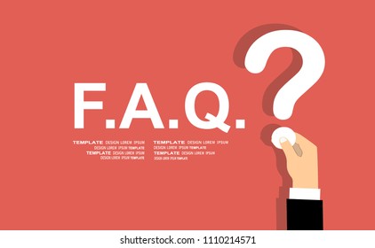 Human hand holding question mark, FAQ in flat design style, vector illustration