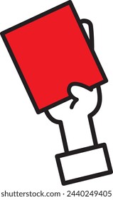 Human hand holding and holding up a red card