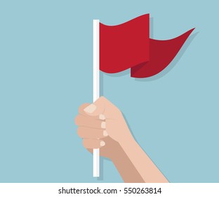 Human Hand Holding With Red Flag Vector Illustration