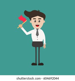 Human Hand Holding with Red Flag Vector Illustration