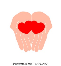 Human hand holding red heart. vector illustration isolated on white background.