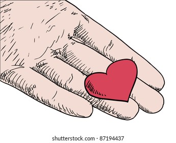human hand holding red heart vector