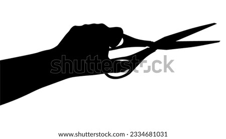 Human hand holding scissors, silhouette. Vector illustration