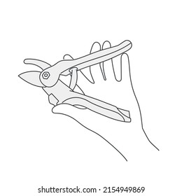 La mano humana sostiene a los seculares. Ilustración vectorial dibujada a mano. Blanco y negro.