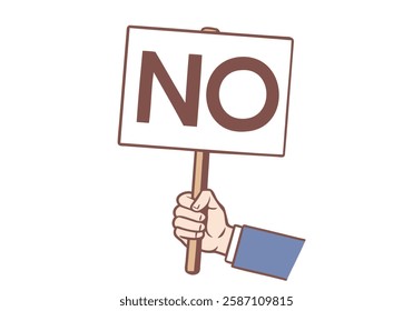 Human hand holding a sign with blank text. yes or no. Hand drawn style vector design illustrations.