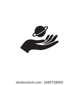 Mano humana sosteniendo un Pequeño símbolo planetario que representa el cuidado de la Tierra, la sostenibilidad y la responsabilidad global. Ideal para el medio ambiente y conceptos ecológicos.