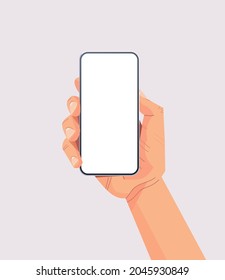 human hand holding smartphone with blank touch screen using mobile phone concept isolated vertical