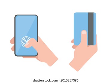 Mano humana sosteniendo un smartphone. Ilustración plana vectorial de color. Aislado sobre fondo blanco.