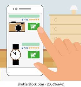 Human hand is holding smartphone and doing online shopping 