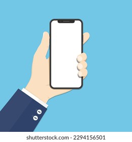 Ilustración vectorial plana de la mano humana con smartphone